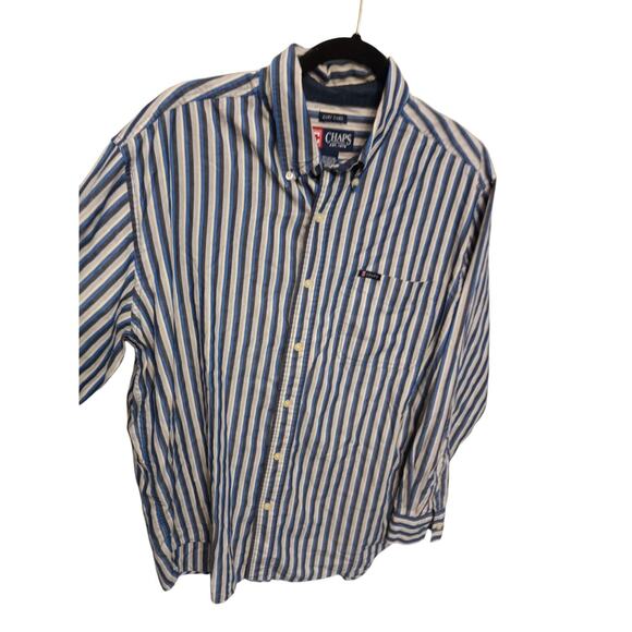 Vintage 90s Chaps Ralph Lauren Blue Stripe Long Sleeve Button Y2K Mens Size M - Picture 1 of 8